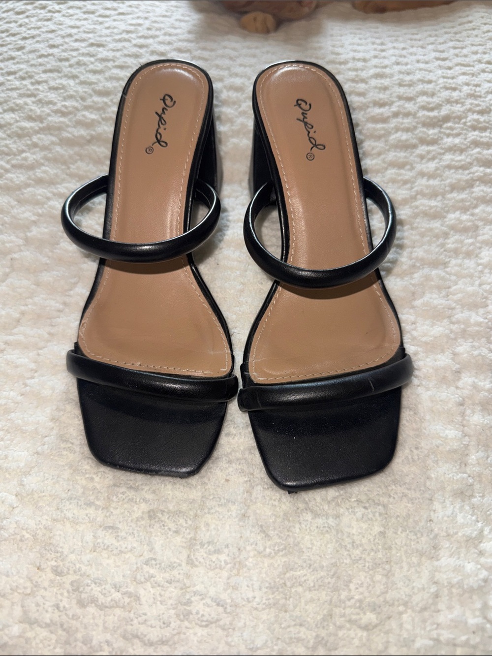 Qupid Black Double-Strap Block Heel Sandals - Picture 3 of 5